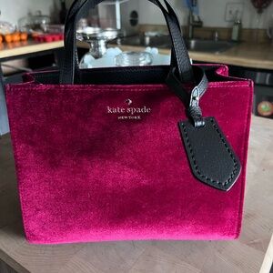 Kate Spade Velvet Tote - Rich Pink and Black